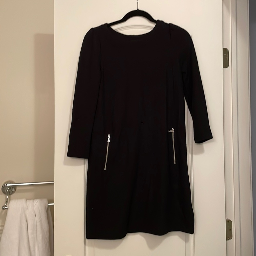 GAP Black Long Sleeve Mini Shift Dress with Front Zippers Size XS Petite (NWT) - Picture 2 of 5